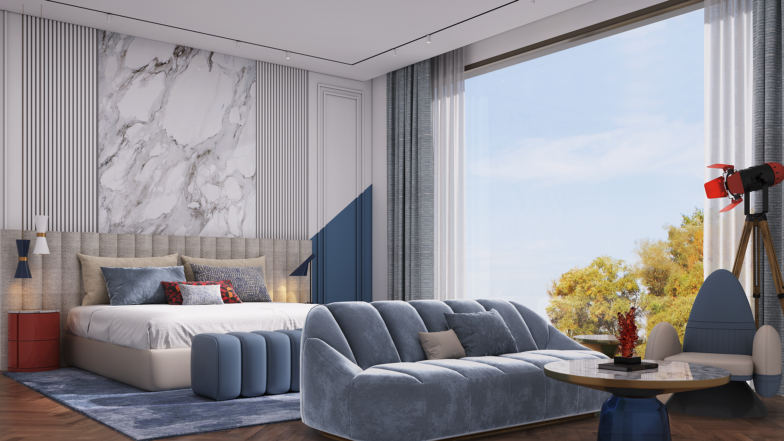Boy kid bedroom 3D Rendering