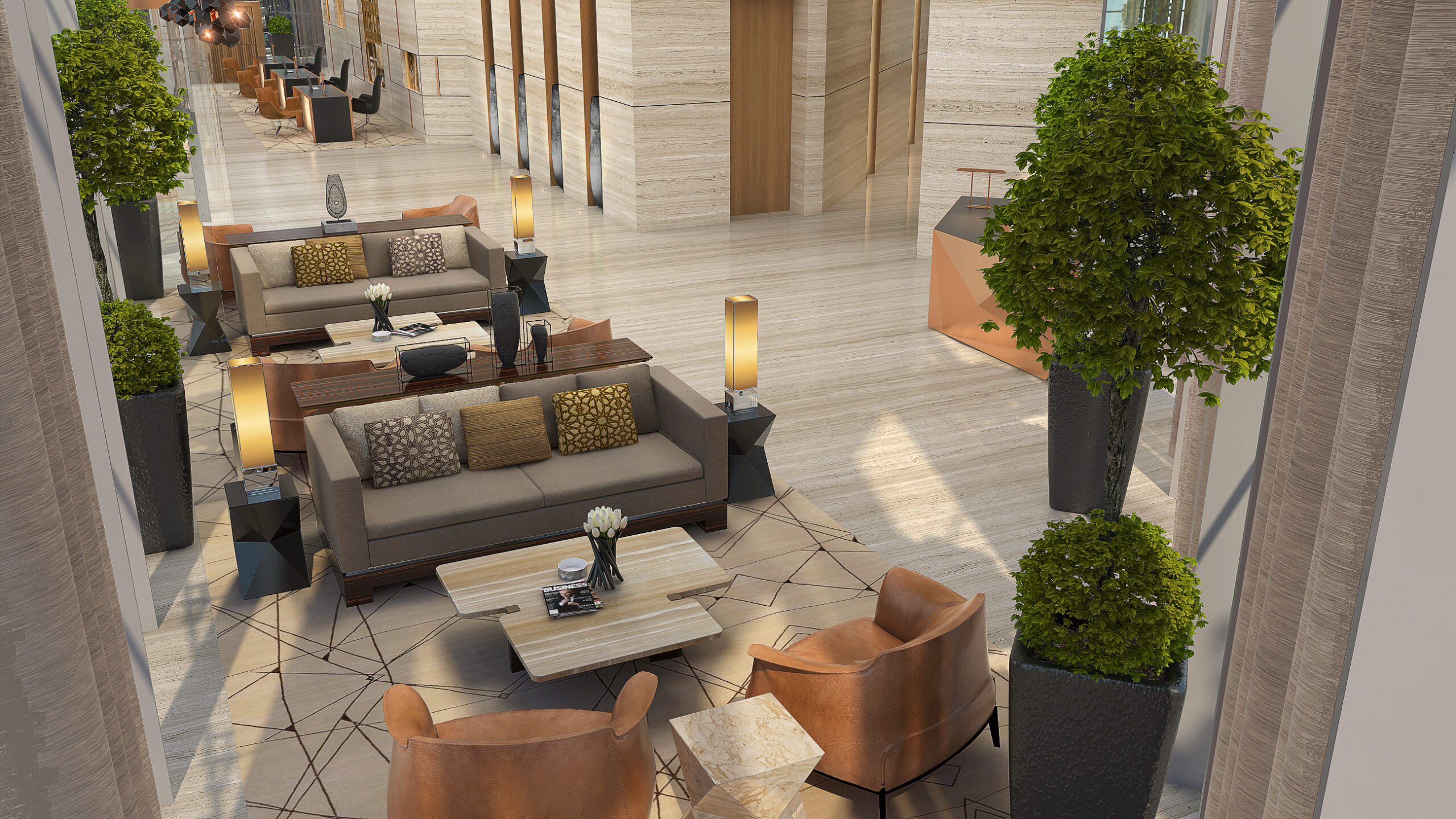 Hotel Lobby Luxury 3D Interior Rendering